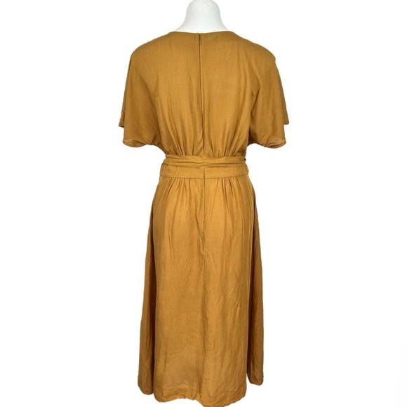 Madewell Mustard Linen-Blend Dolman Sleeve Tie-Waist Midi Dress — Size 8 - Picture 8 of 8